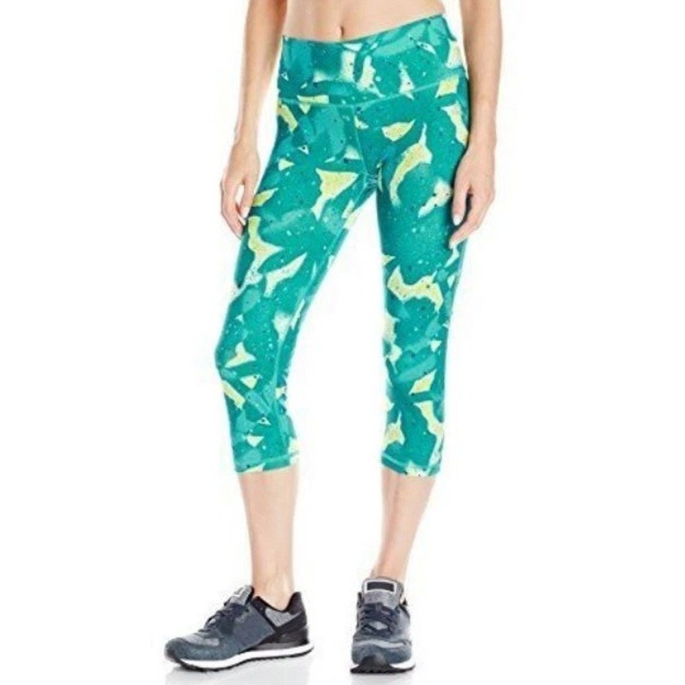 Adidas Women's Shock Green Solar Slime Mid Rise 3/4‎ Tights Capri Pants Size S